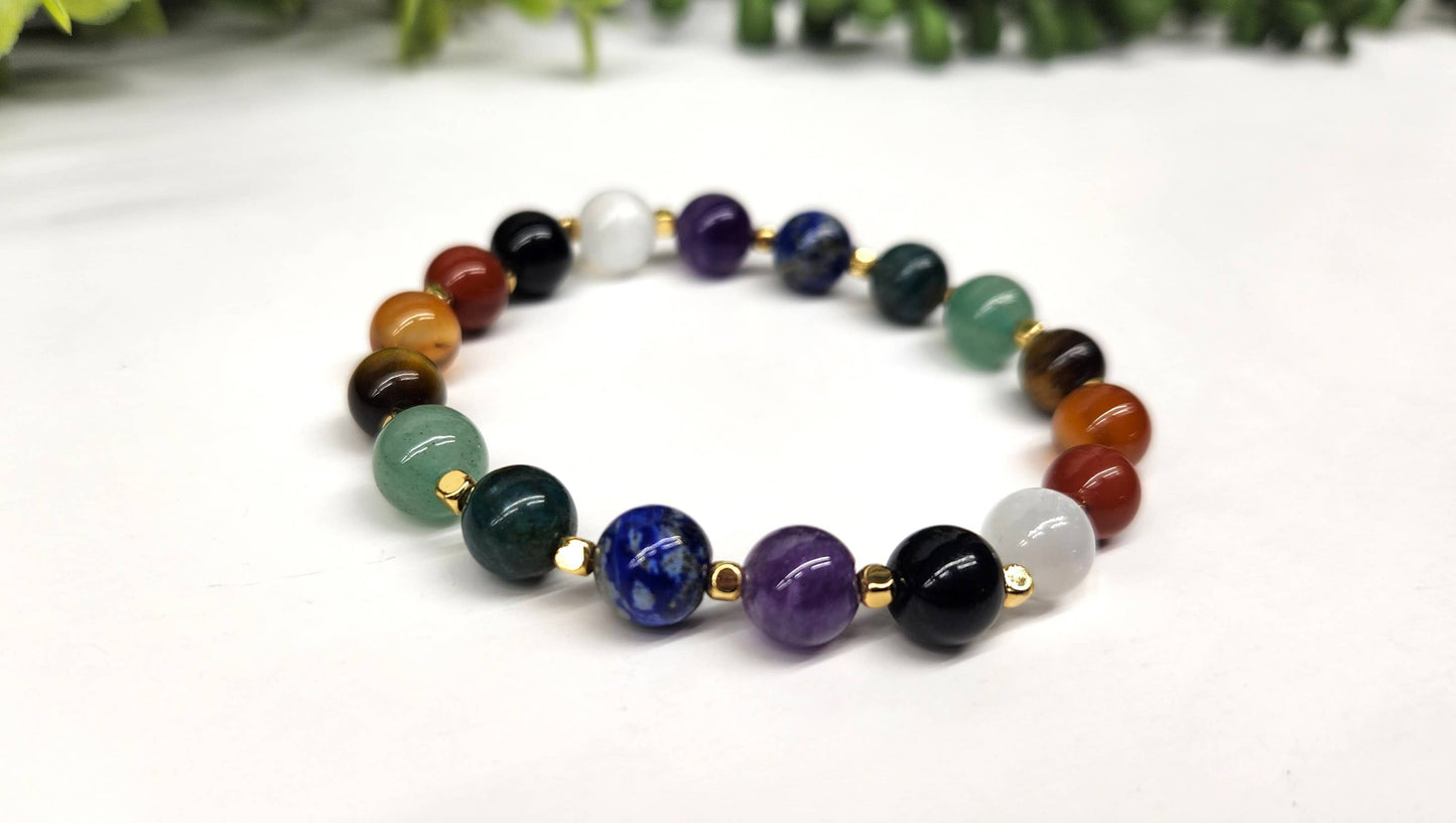 CLEANSE/PROTECT- Seven Chakra Stone Stretchable Bracelet 8mm