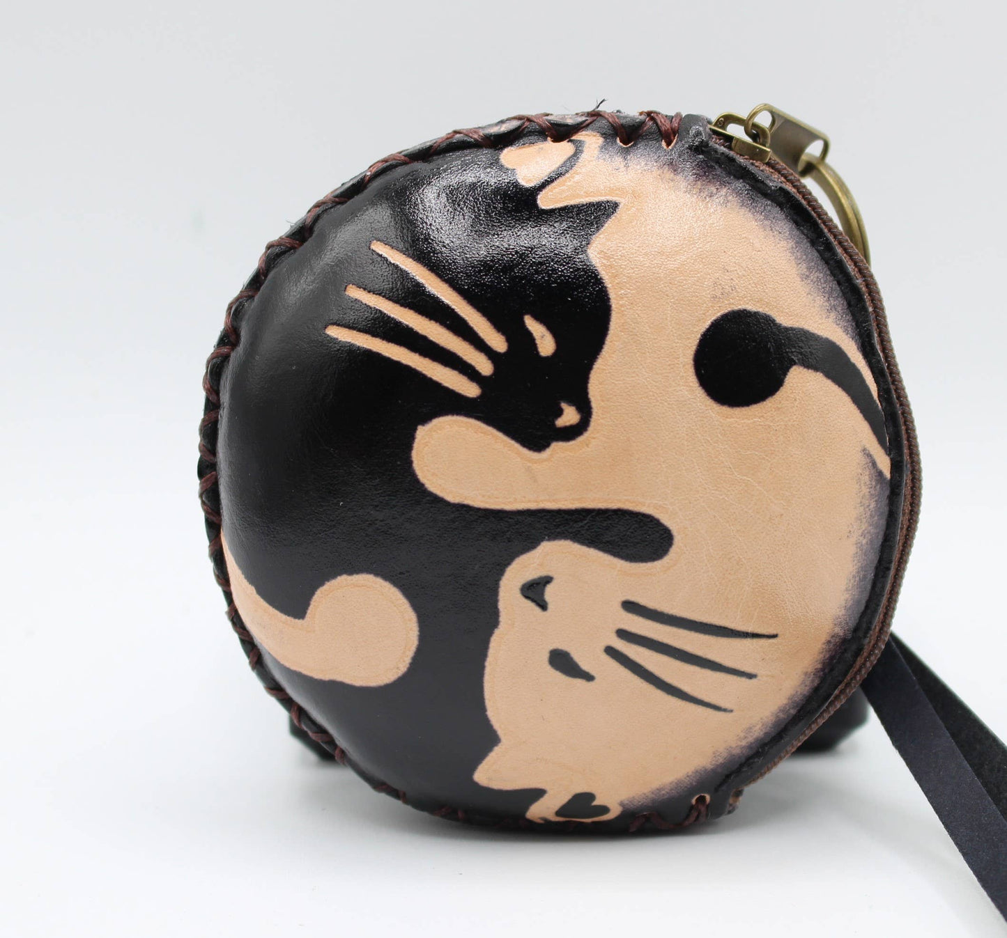 Handmade leather YinYang cat coin purse wallet