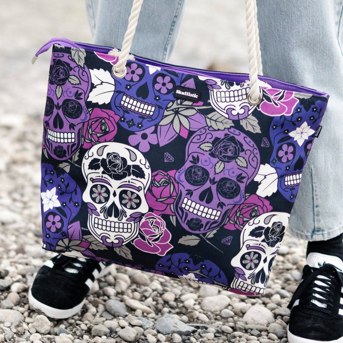 Skullistic Sugar Skull Purple Shoulder Beach Bag