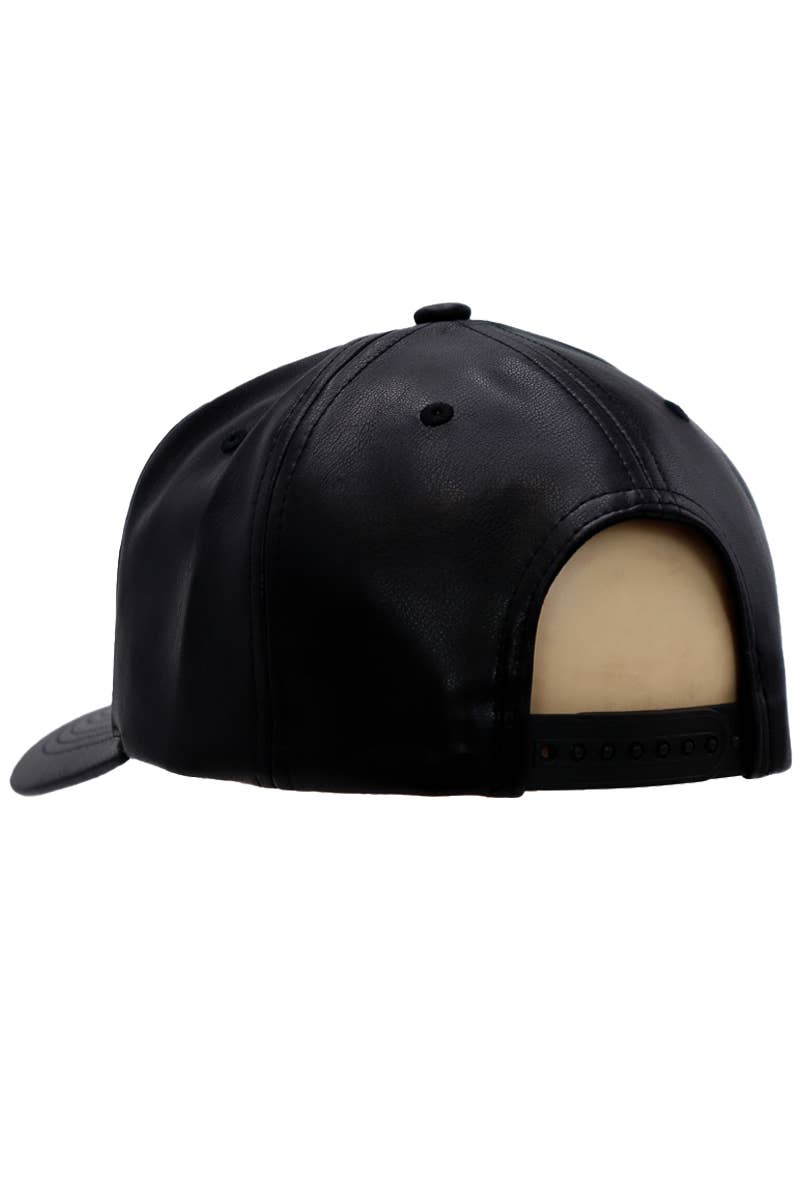Skull Crossbones Buttery Faux Leather Baseball Cap