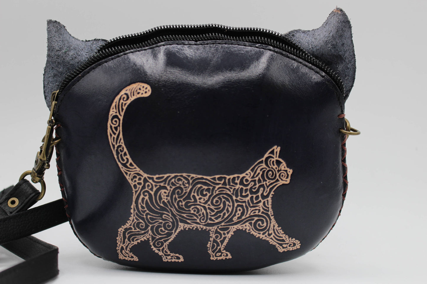 E928 sugar skull black cat little purse crossbody