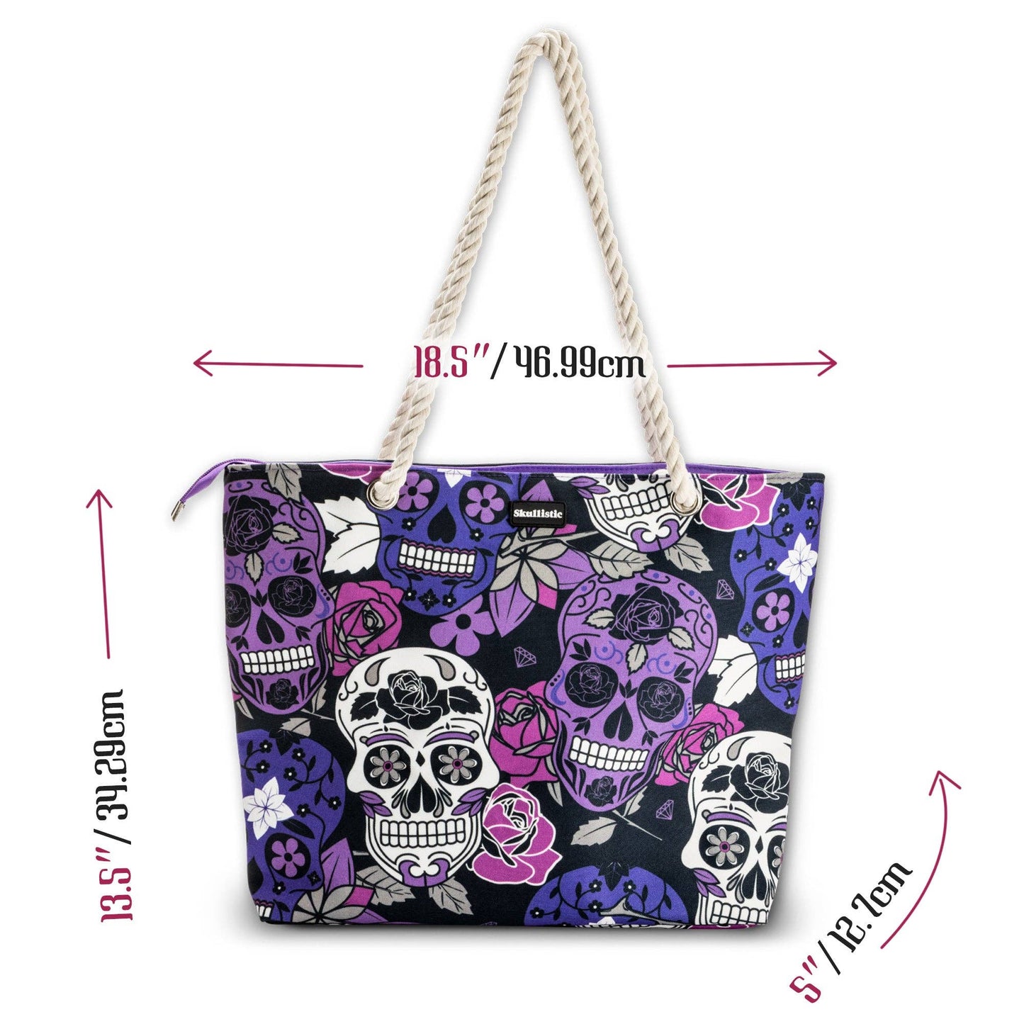 Skullistic Sugar Skull Purple Shoulder Beach Bag