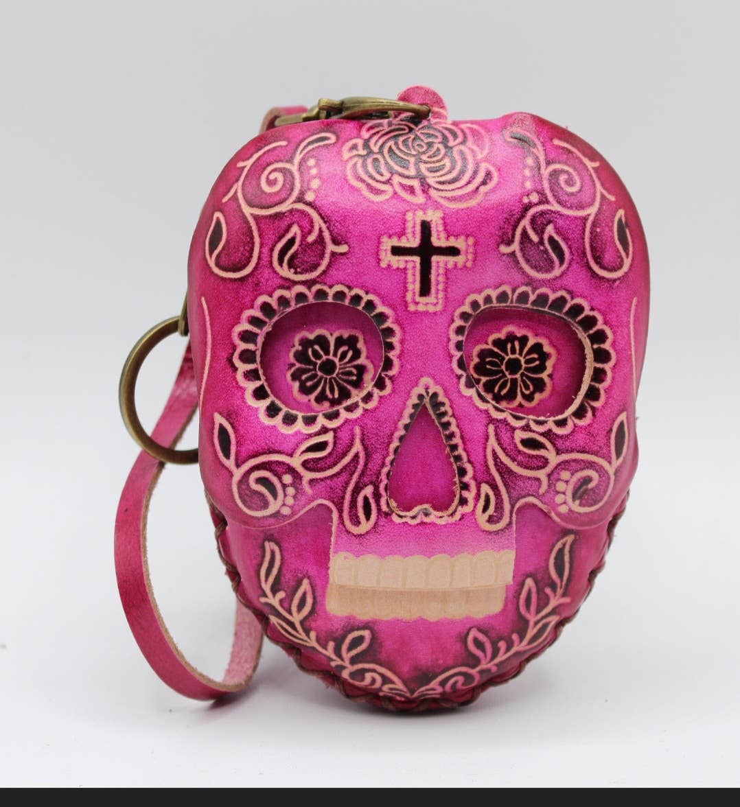 Cp3527 leather Skull Wristlet coin purse  day of dead purse