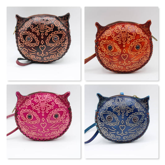 Sugar skull cat coin purse wallet