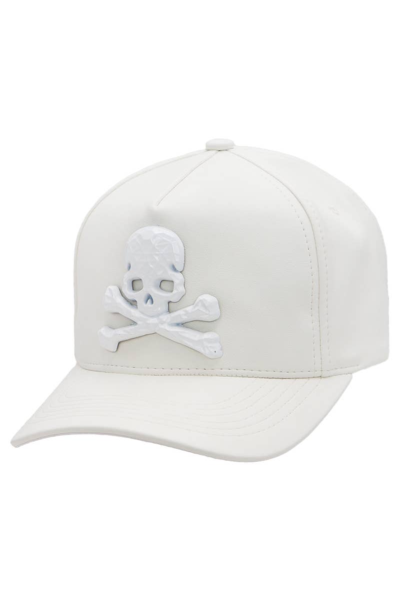 Skull Crossbones Buttery Faux Leather Baseball Cap