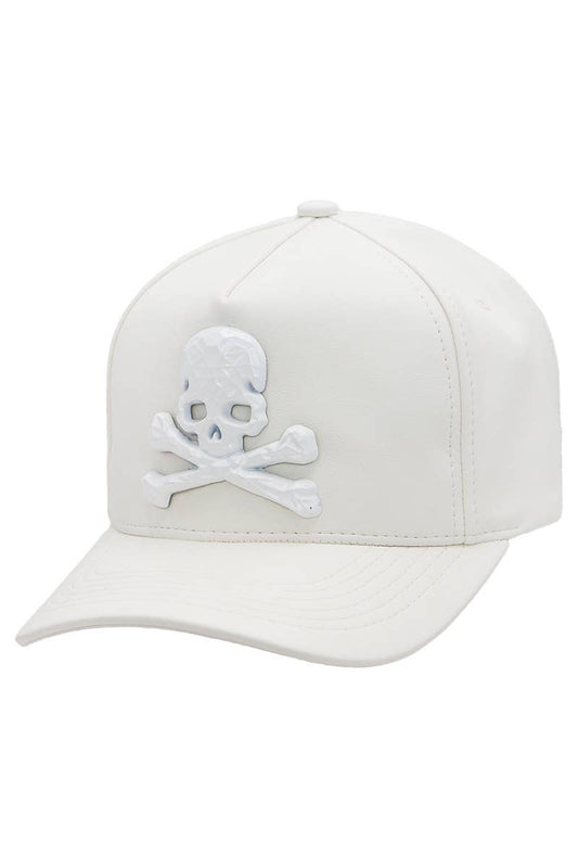 Skull Crossbones Buttery Faux Leather Baseball Cap