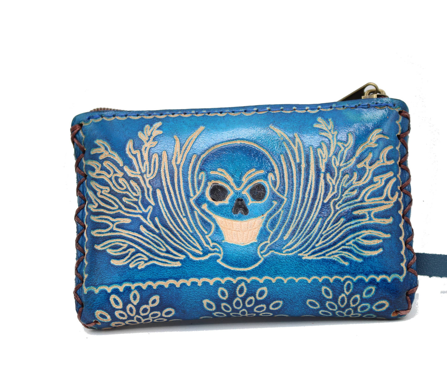Leather skull coin purse wallet