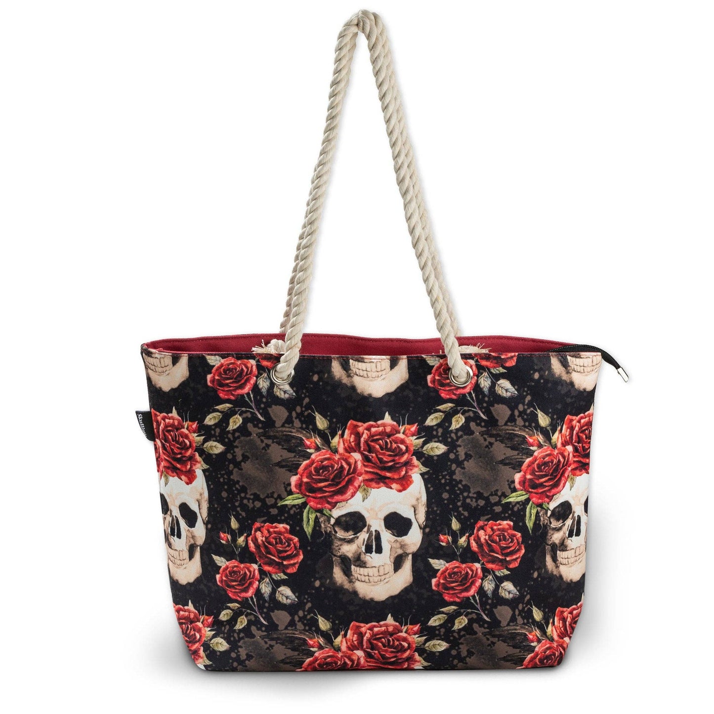 Skullistic Vintage Flower Skull Shoulder Beach Bag