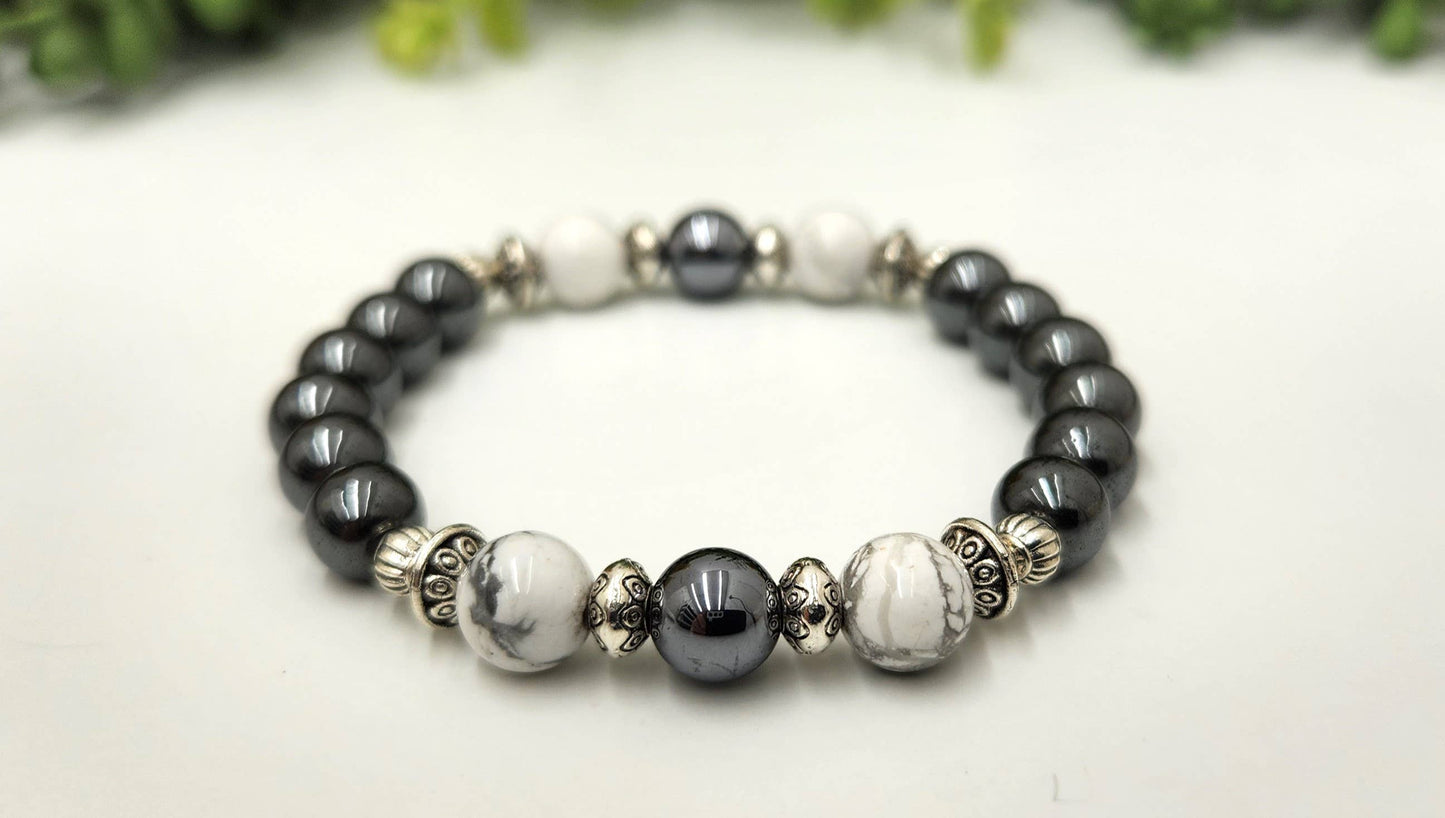 EMPATH PROTECTION- Terahertz,White Howlite,Hematite Bracelet