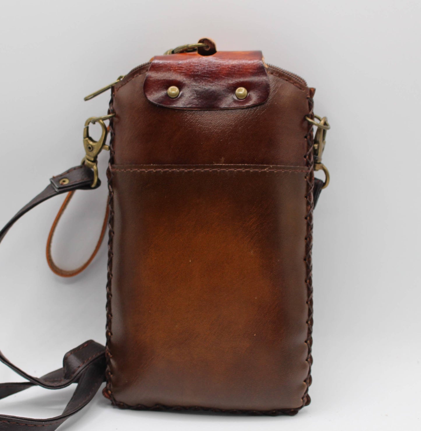 Handmade leather cell phone holder sugar skull day of dead