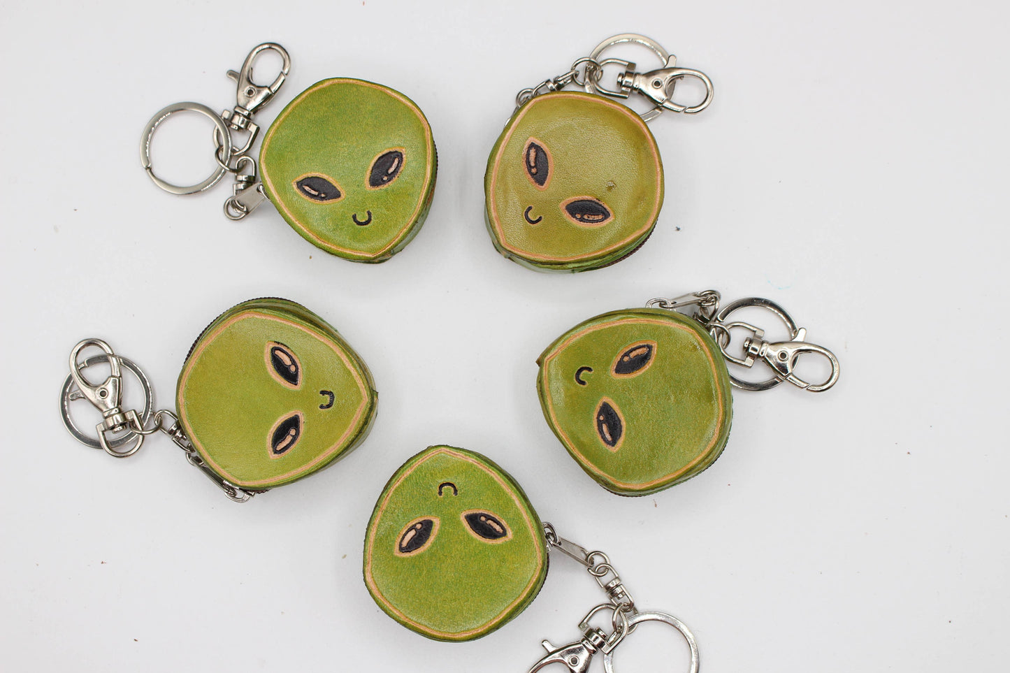 Leather Alien mini coin purse key chain bag charm