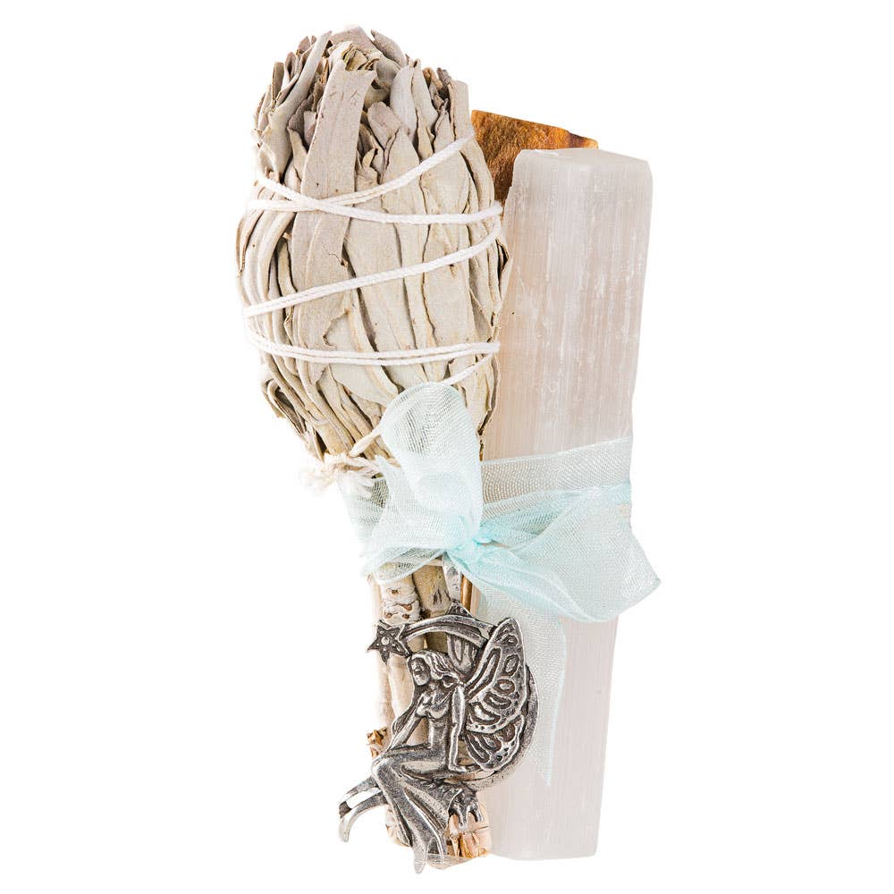 PALO SANTO, SAGE, AND SELENITE SMUDGE KIT w/ PENDANT