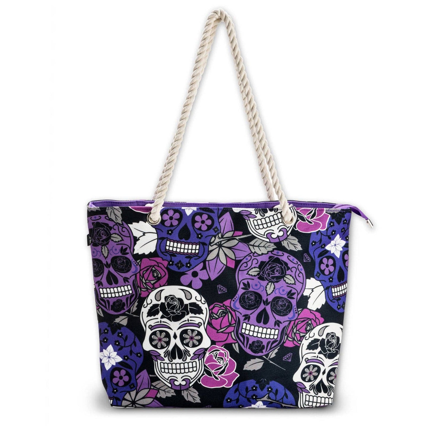 Skullistic Sugar Skull Purple Shoulder Beach Bag