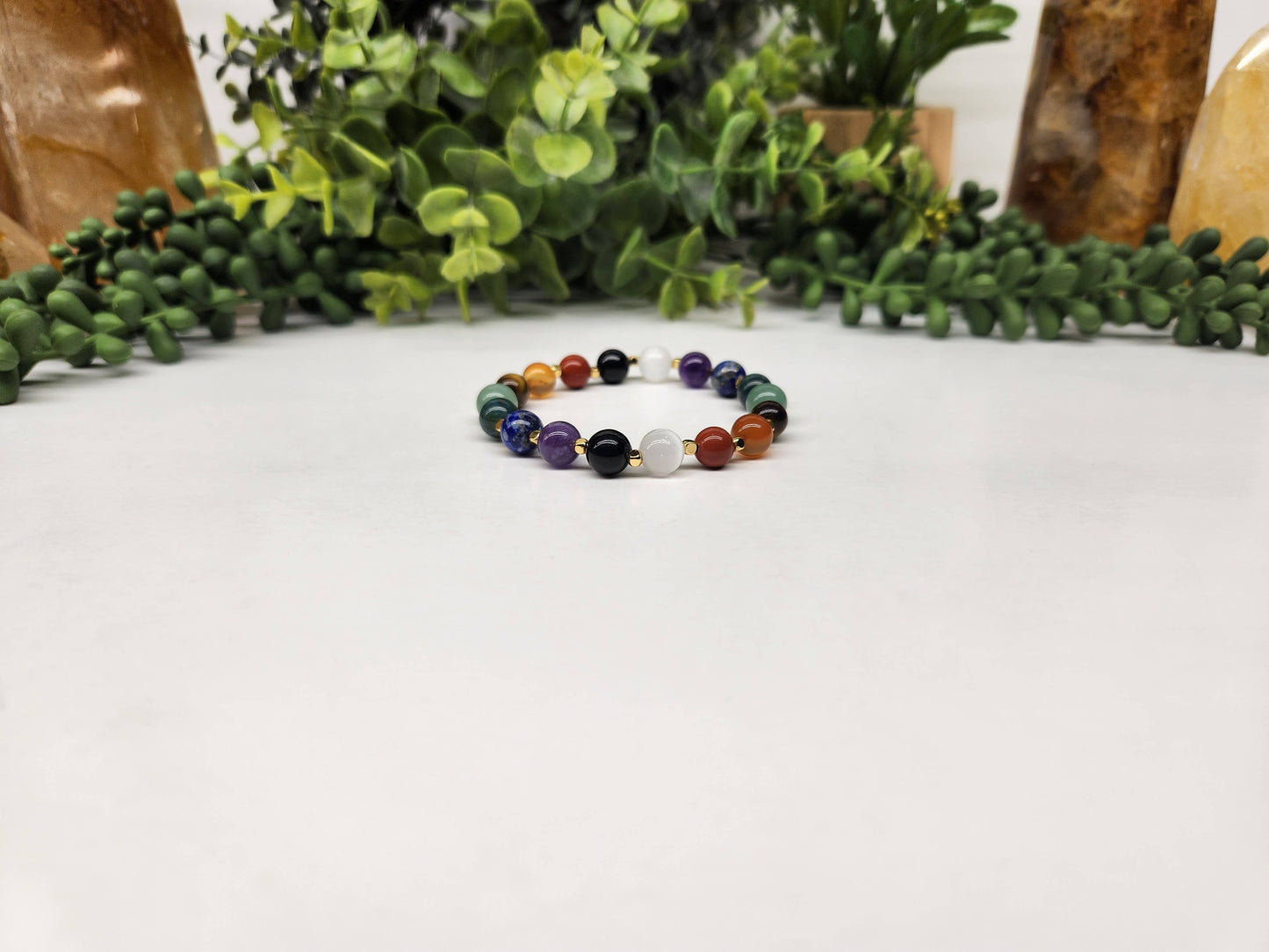 CLEANSE/PROTECT- Seven Chakra Stone Stretchable Bracelet 8mm