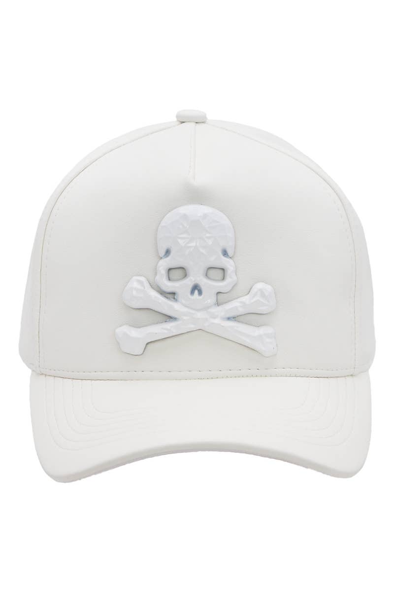 Skull Crossbones Buttery Faux Leather Baseball Cap