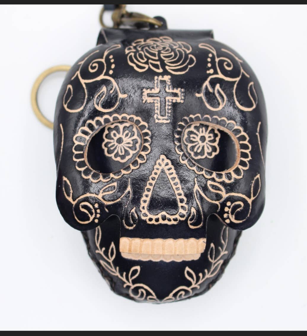 Cp3527 leather Skull Wristlet coin purse  day of dead purse