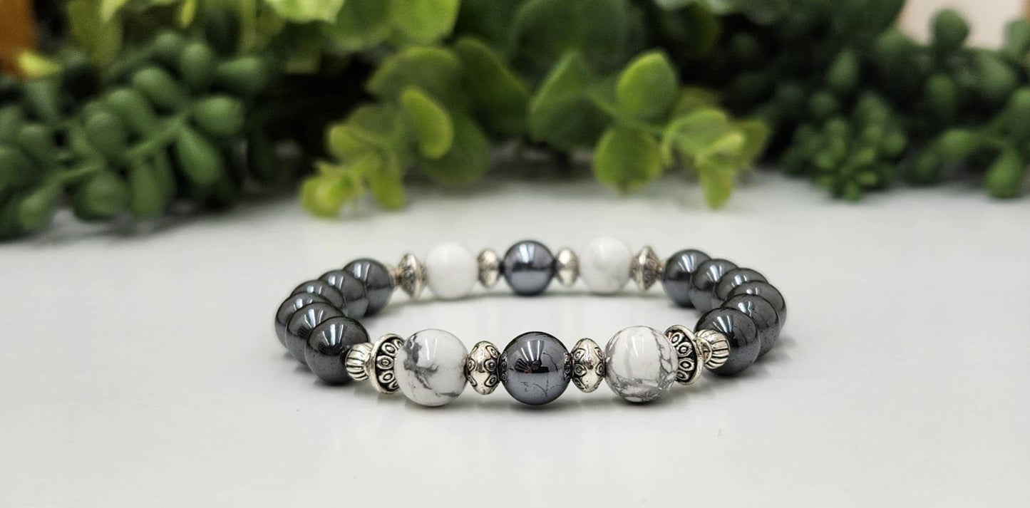EMPATH PROTECTION- Terahertz,White Howlite,Hematite Bracelet