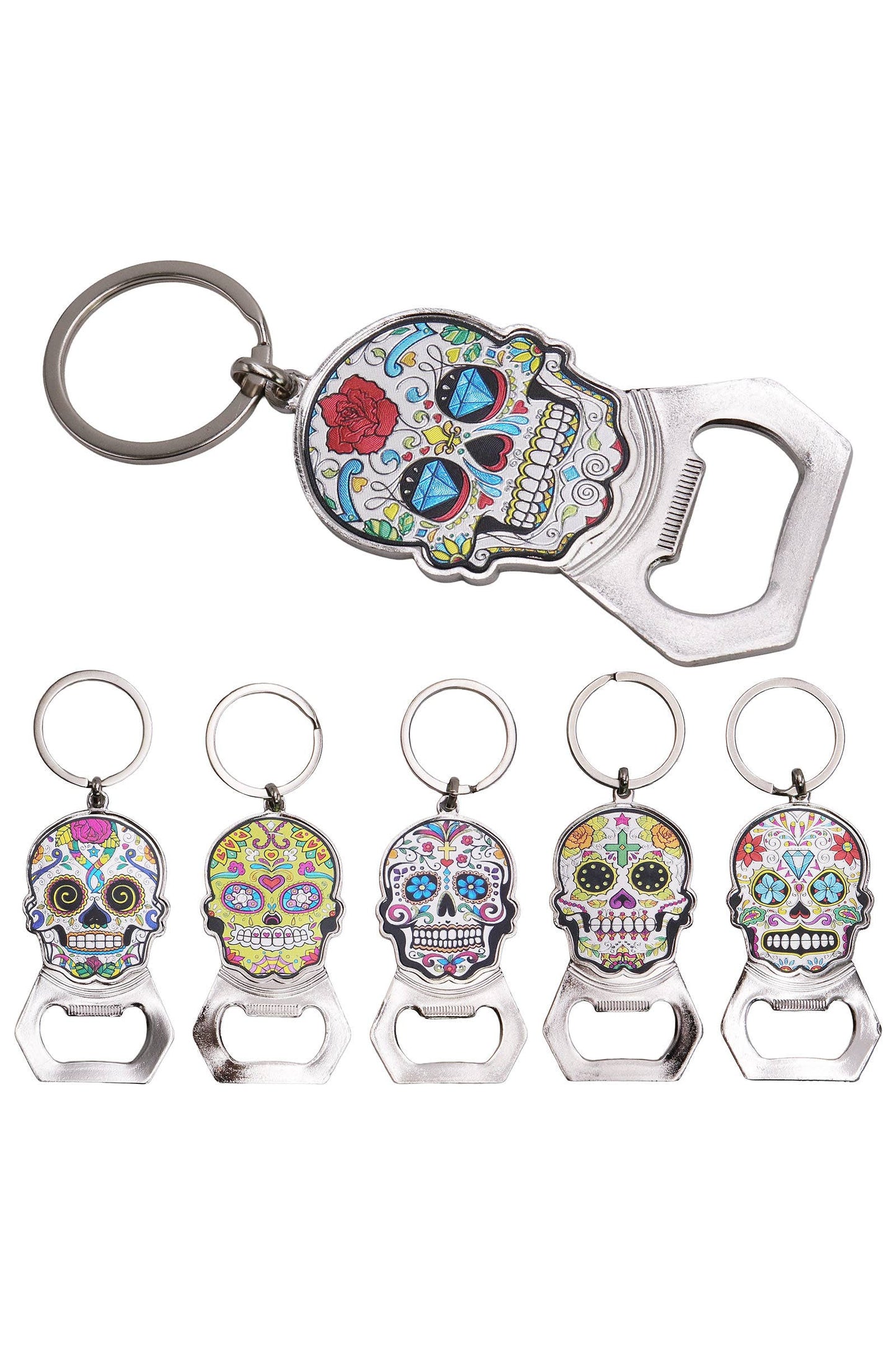 Sugar Skull Enamel Bottle Opener Key Chain