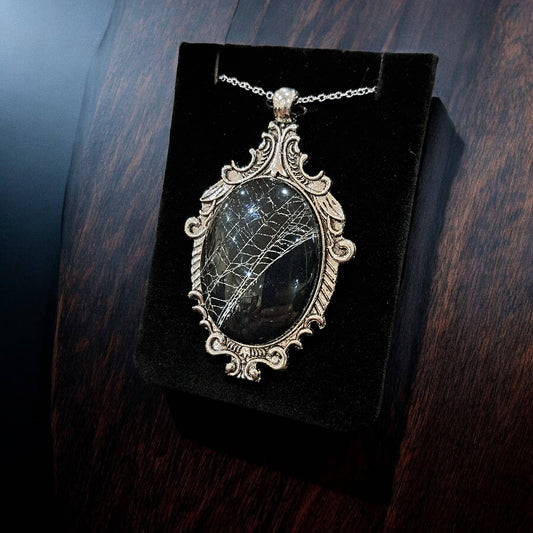 Real Spiderweb Large Filigree Cabochon Antique Silver