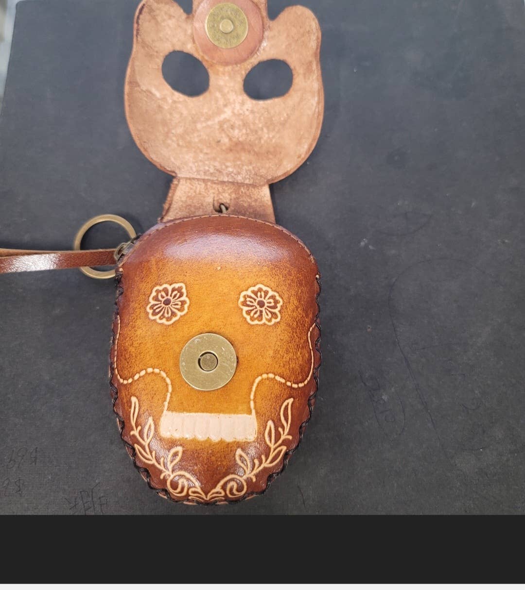 Cp3527 leather Skull Wristlet coin purse  day of dead purse