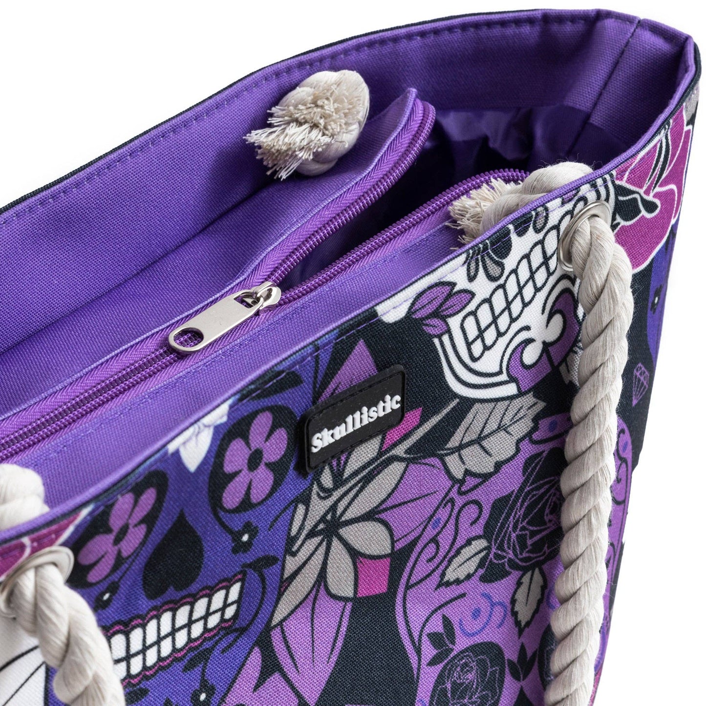 Skullistic Sugar Skull Purple Shoulder Beach Bag