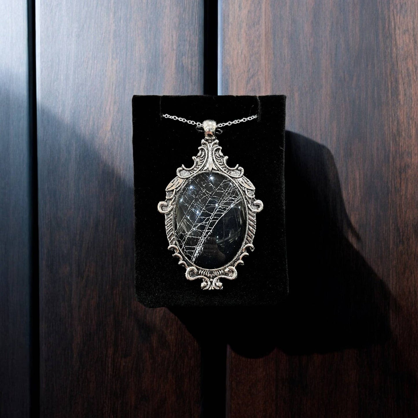 Real Spiderweb Large Filigree Cabochon Antique Silver