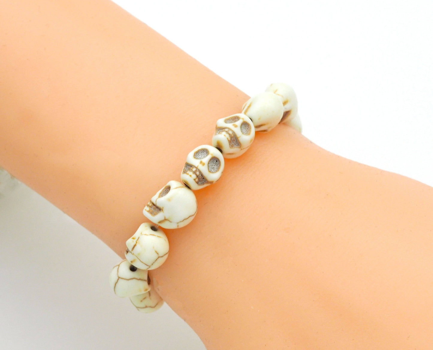 White Turquoise Skull Stretch Bracelet