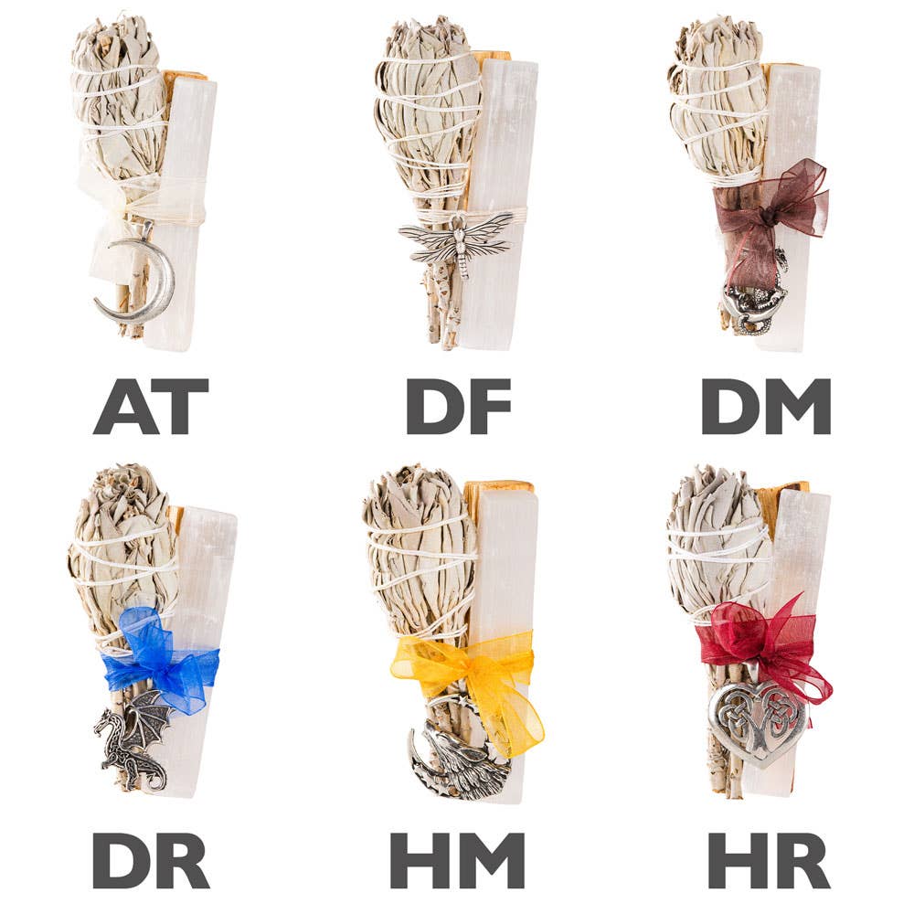 PALO SANTO, SAGE, AND SELENITE SMUDGE KIT w/ PENDANT