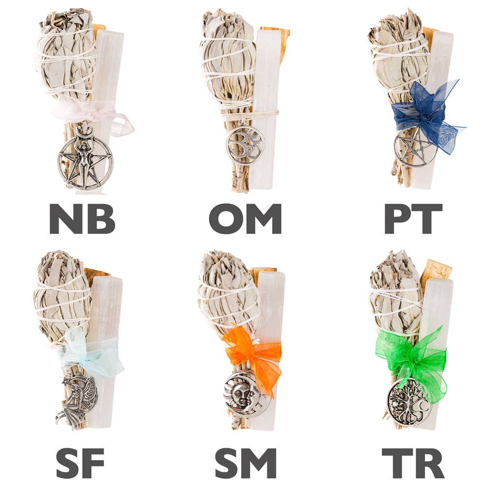PALO SANTO, SAGE, AND SELENITE SMUDGE KIT w/ PENDANT