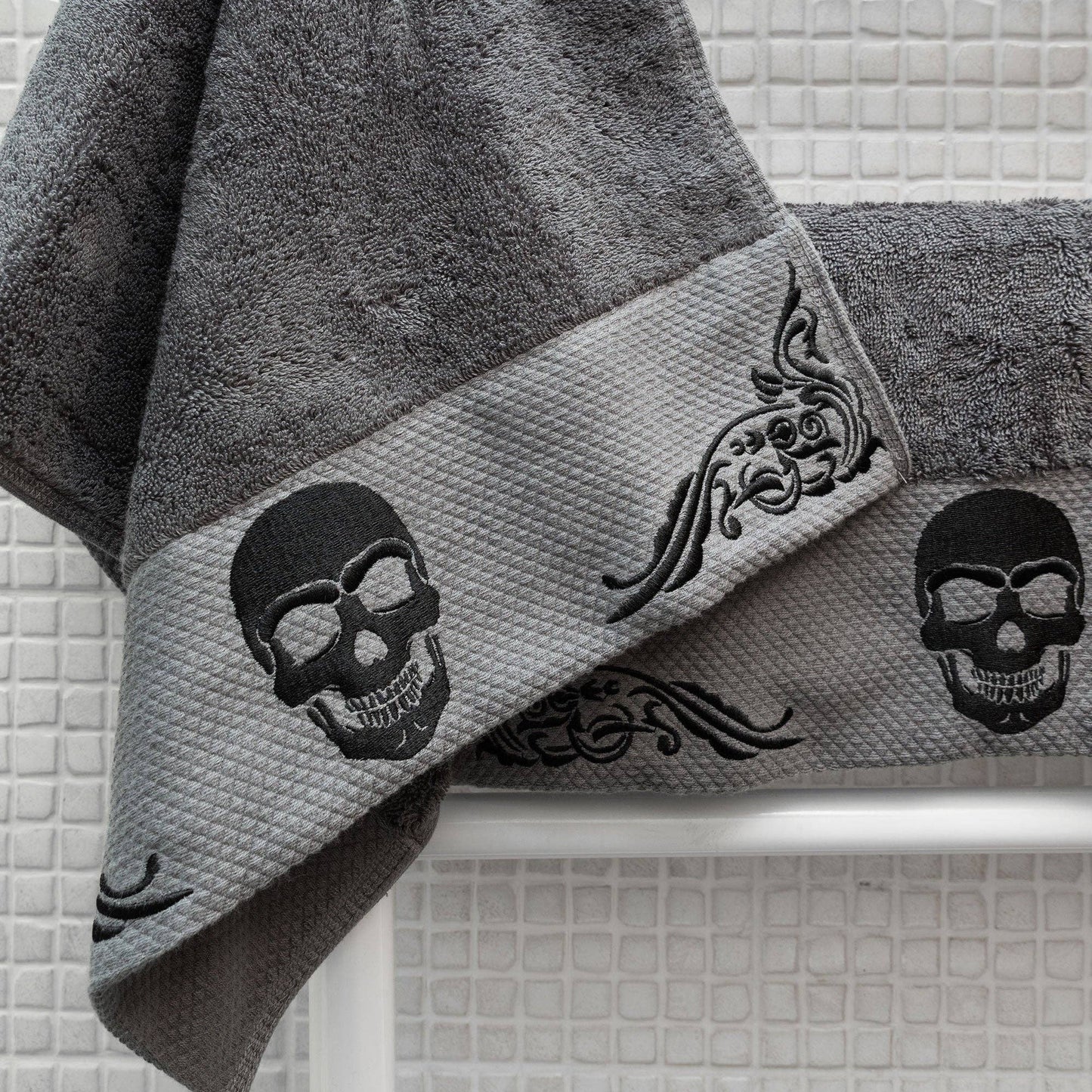 Skullistic Gothic Skull Embroidery Hand Towel Set