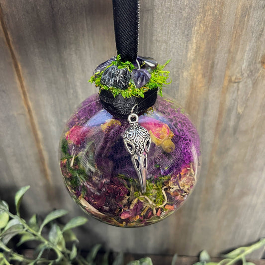 Raven Skull Witch Ball, Witchy Decor, Altar Decor