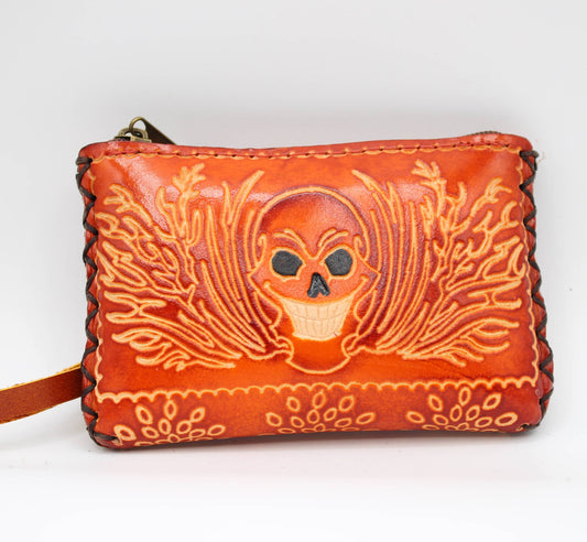 Leather skull coin purse wallet