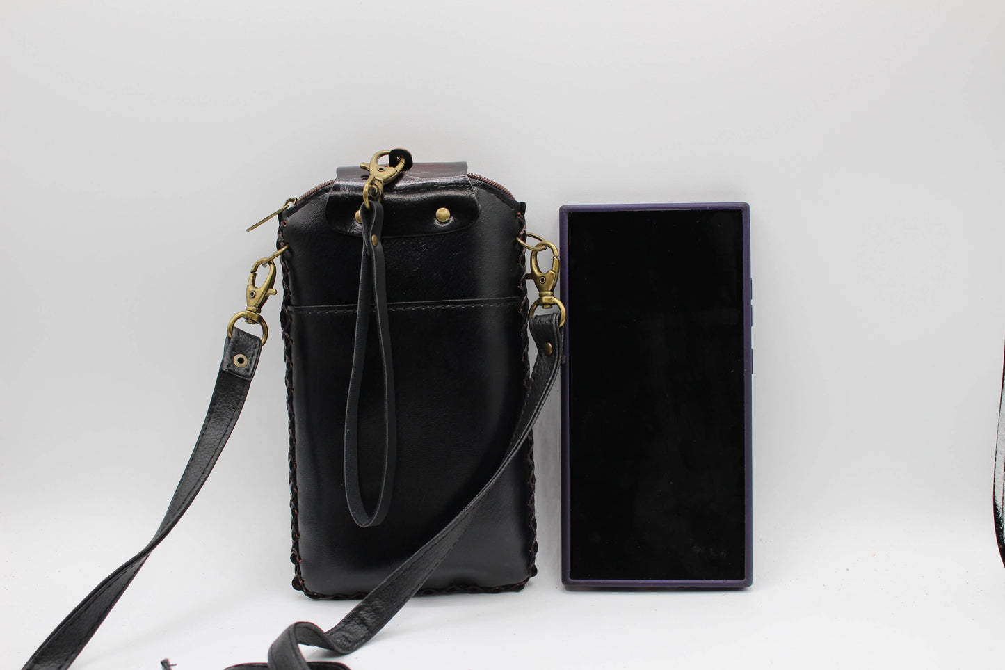 Handmade leather cell phone holder sugar skull day of dead