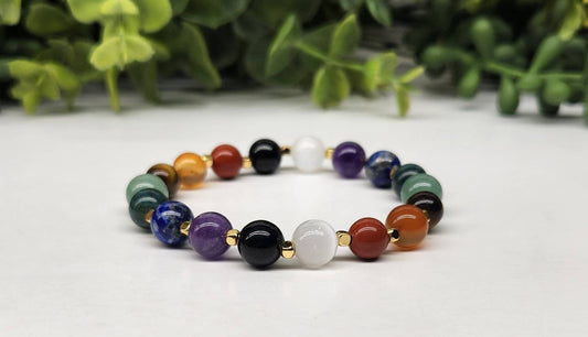 CLEANSE/PROTECT- Seven Chakra Stone Stretchable Bracelet 8mm