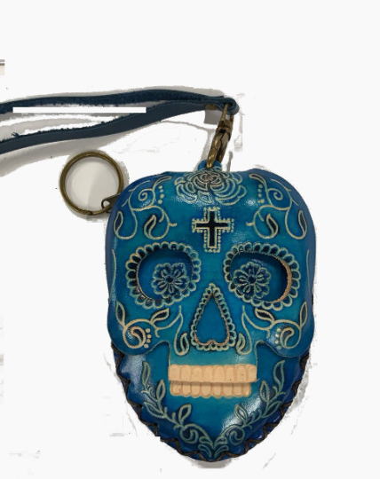 Cp3527 leather Skull Wristlet coin purse  day of dead purse
