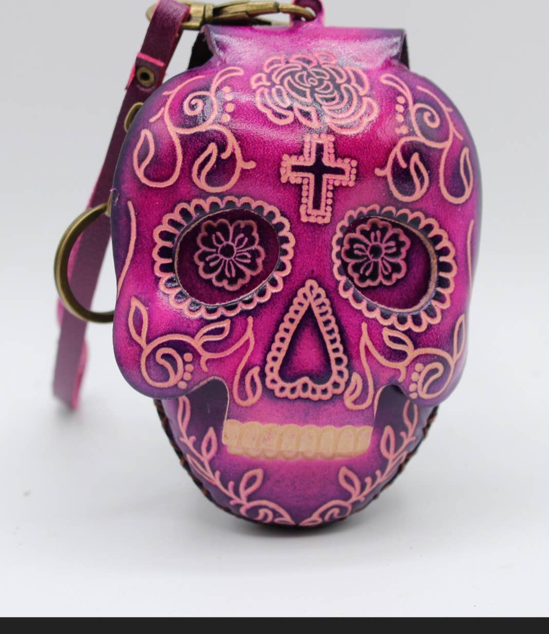 Cp3527 leather Skull Wristlet coin purse  day of dead purse